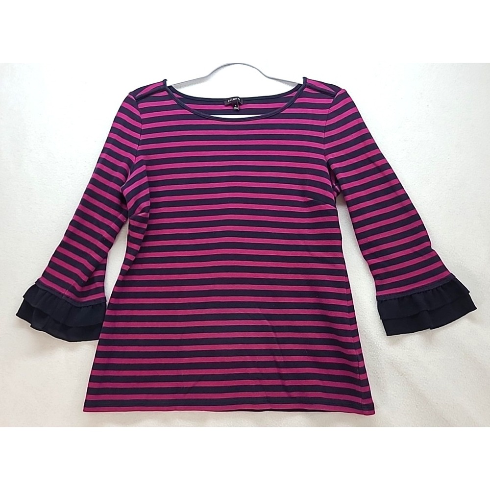 Talbots Pink Black Striped Pullover Top 3/4 Bell Sleeves‎